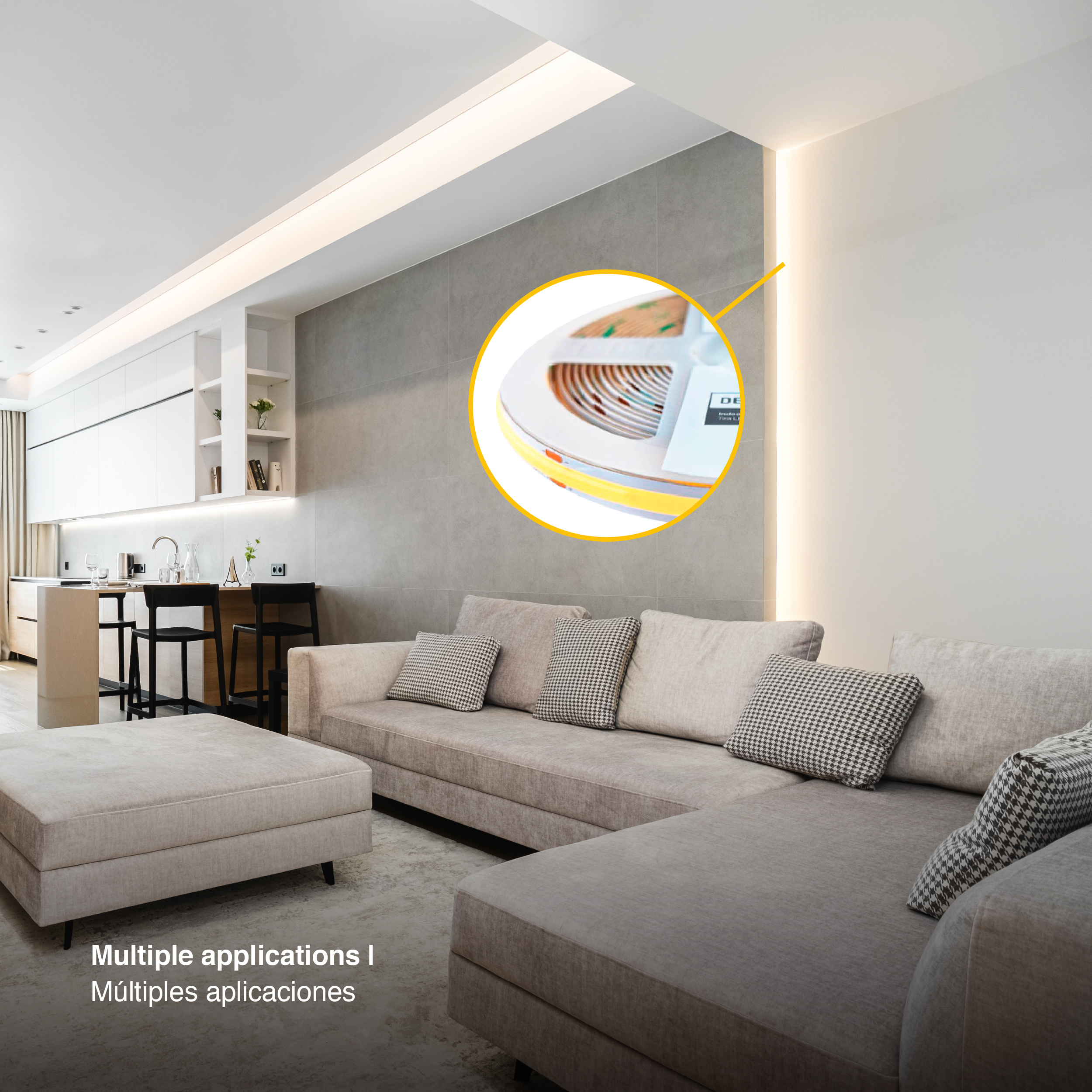 Tira LED COB 12V 11W/m, Blanco Neutro 1100lm/m 480 LEDs/m, 8mm, 5m