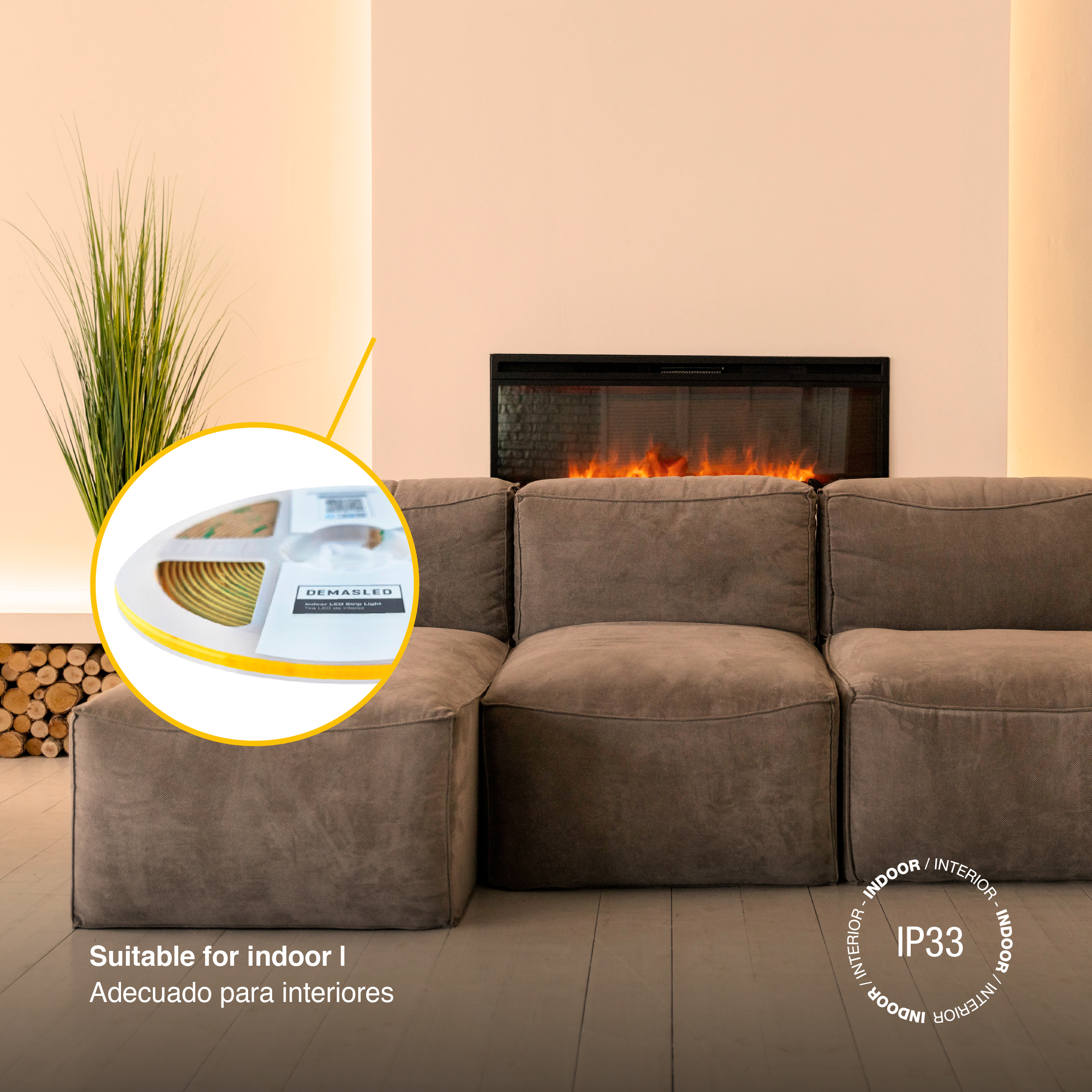 Tira LED COB 24V 8W/m Blanco Cálido 540lm/m 504LEDs/m, 5mm PCB IP33 x5m