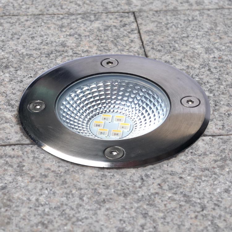 Luminaria empotrada a piso IP65, 12V 6W, RGB y Blanco Cálido 