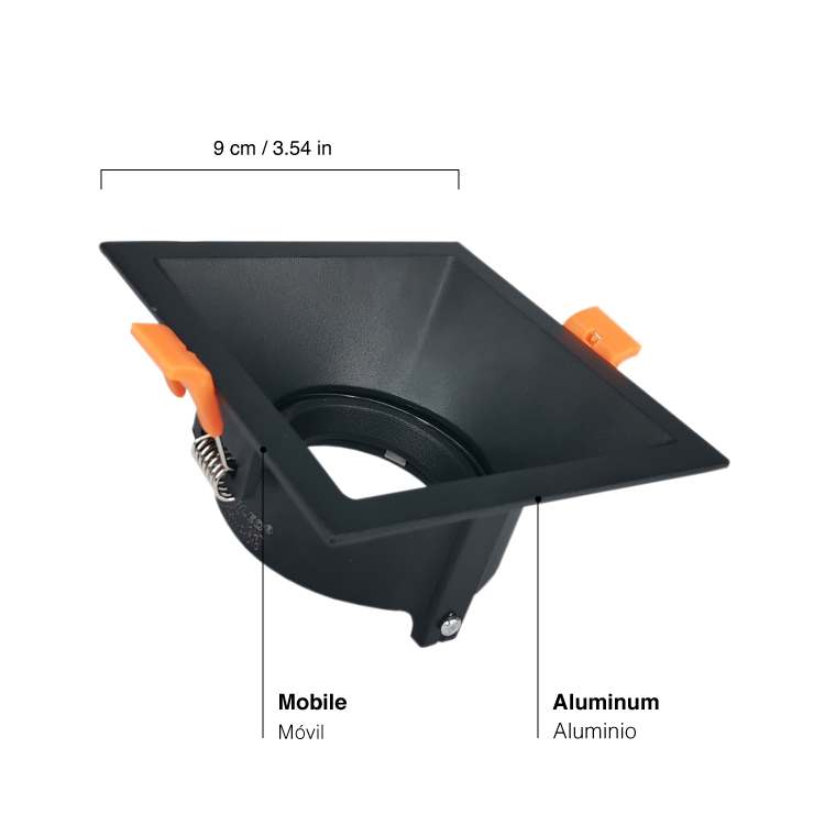 Spot Móvil Negro 9x9cm Corte 7.5cm para Dicroica GU10