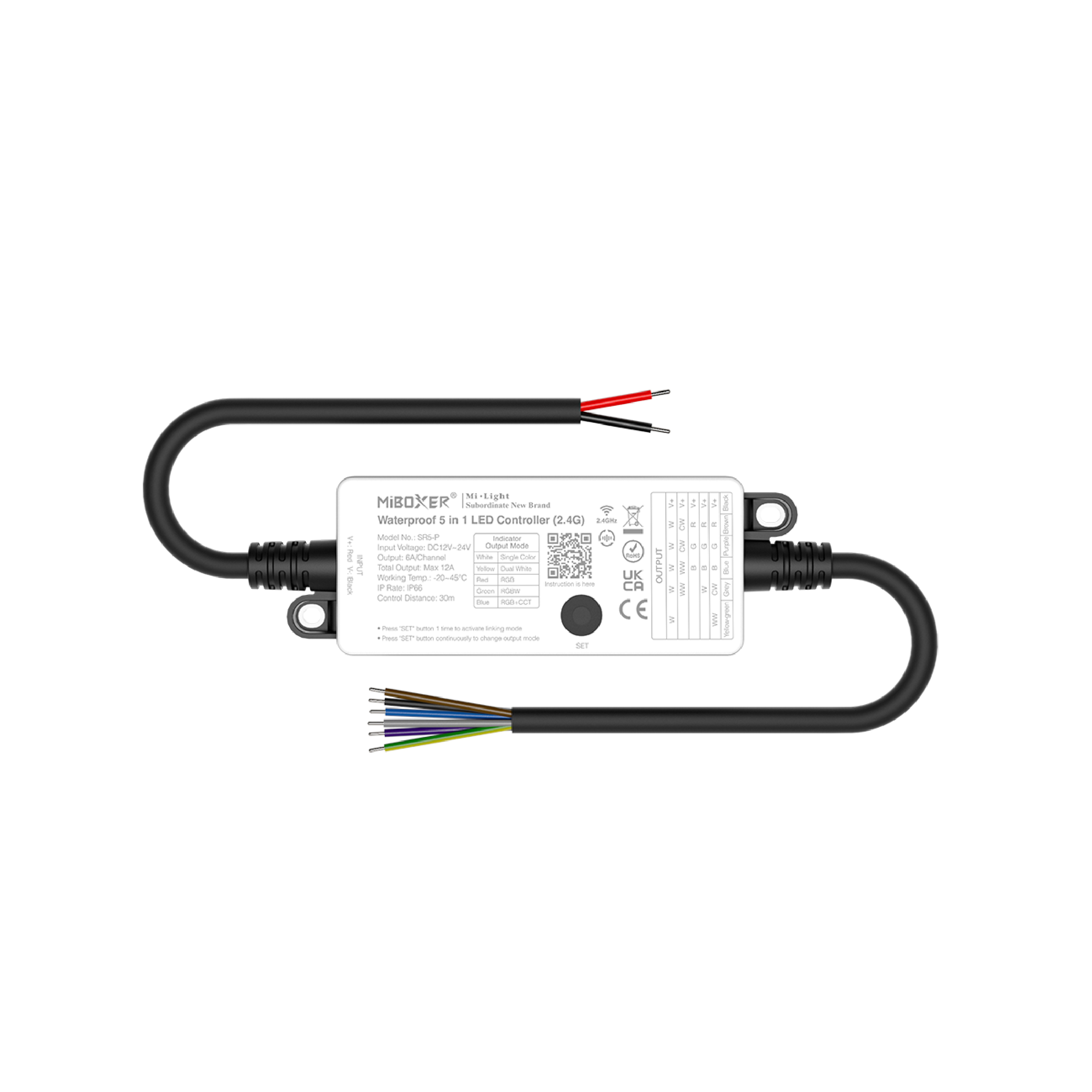 Controlador LED 5 en 1 Resistente al Agua RGB+CCT 2.4GHz 12A máx. 12-24V IP66