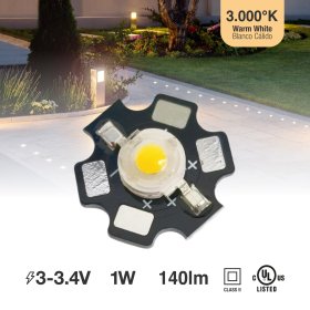LED High Power, Blanco Cálido 3.000K 140lm, 3.4V 1W 350mA