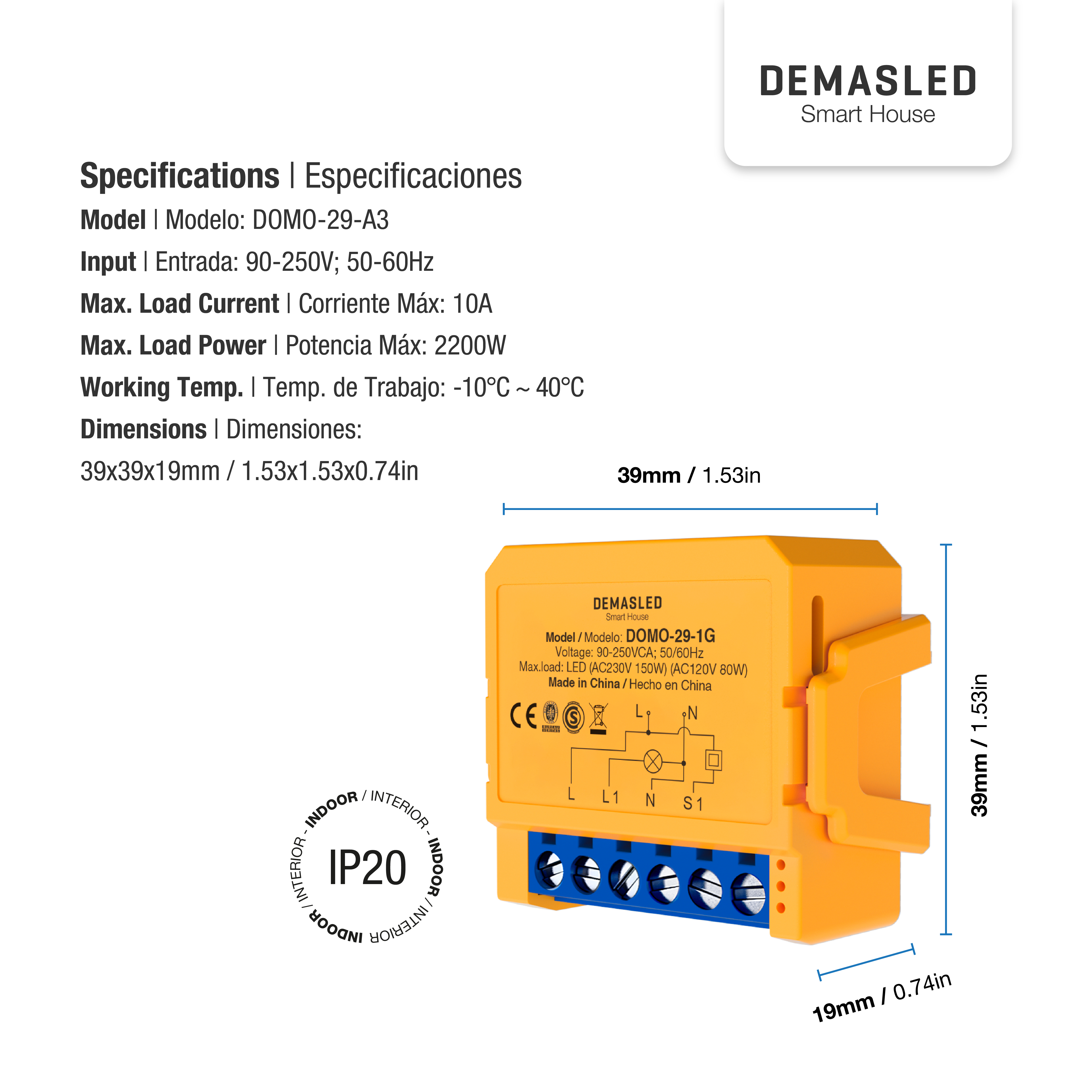 Dimmer Switch WiFi 1 Salida AC100-240V IP20