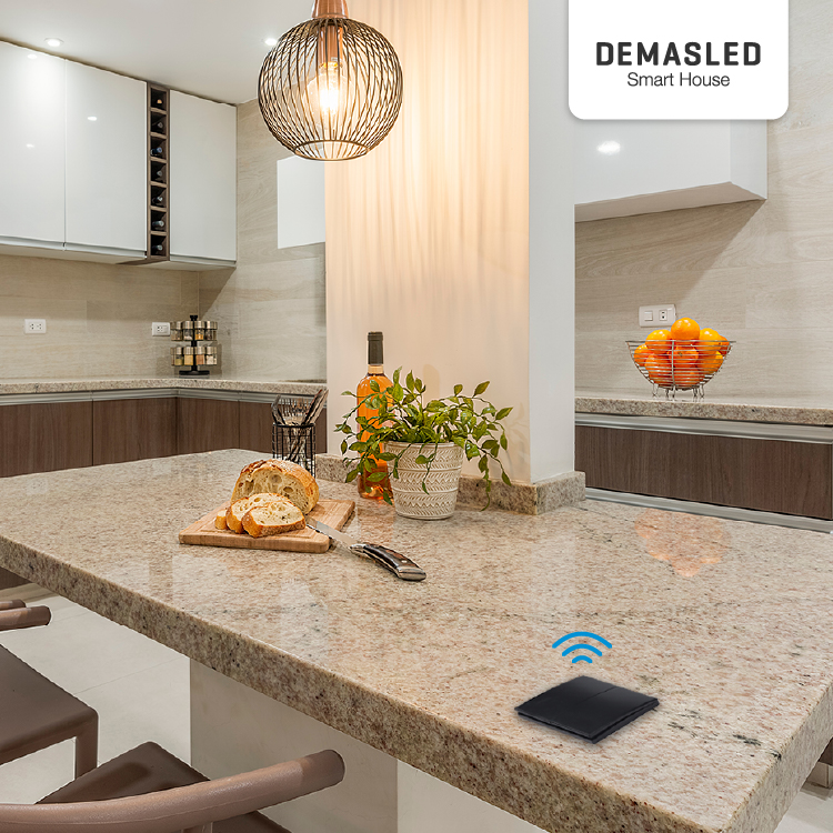 Tecla inalámbrica  RF, 2 Efectos Smart House, Negro