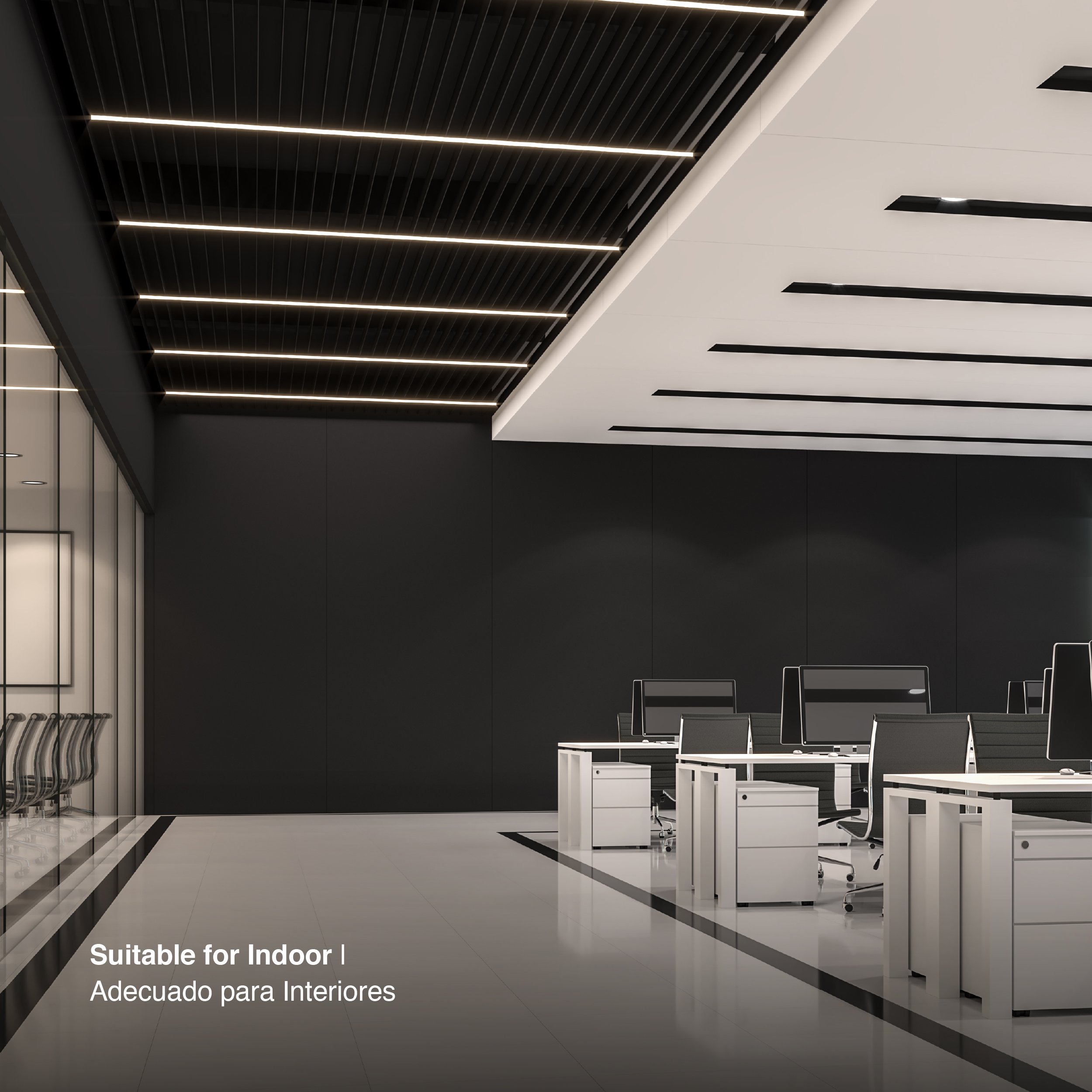 Perfil de Aluminio Flat 16,8x6,6mm Negro, Cover Opal Negro x2m