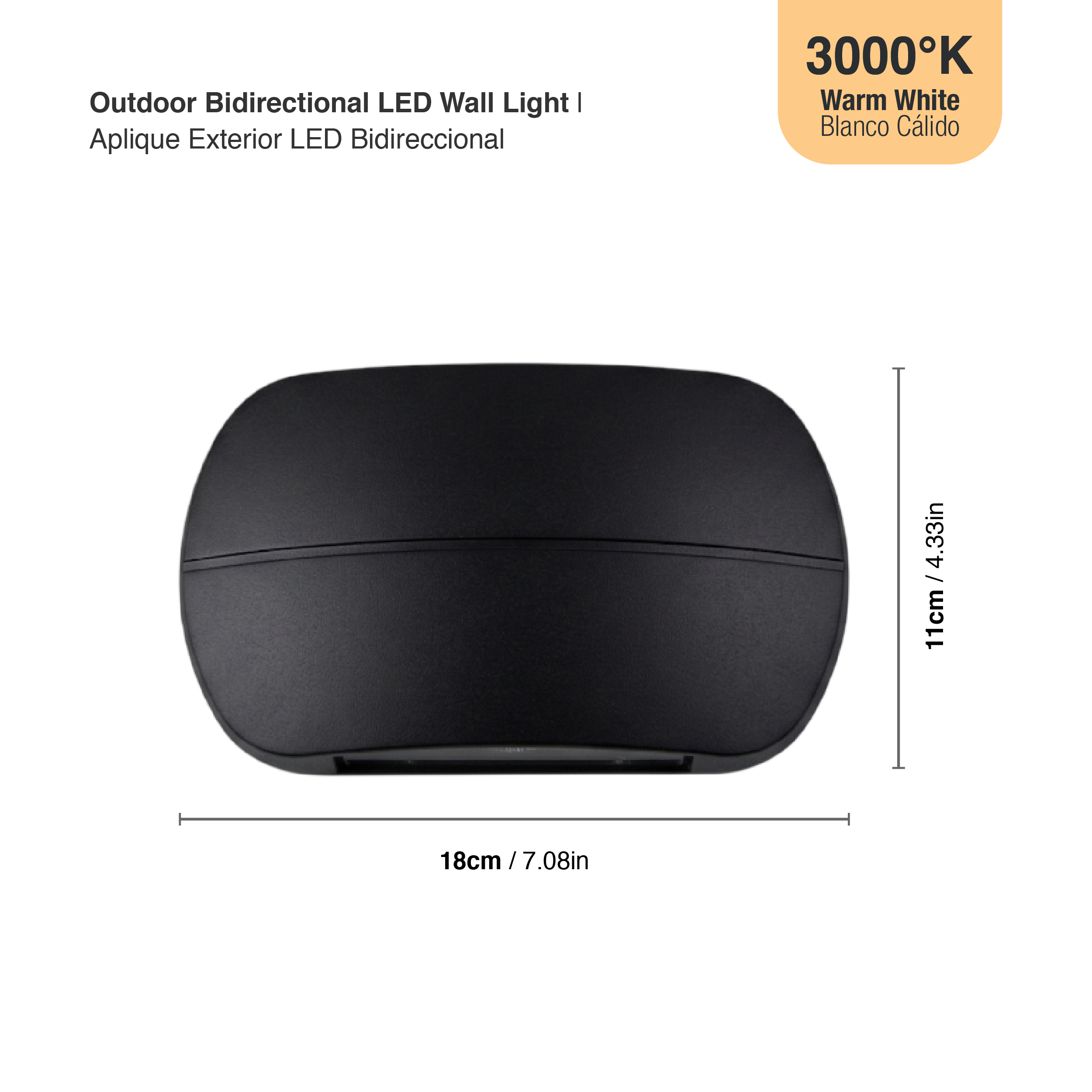 Aplique LED Exterior de Pared Bidireccional 10W IP65 Negro 18×11cm 220V Blanco Calido