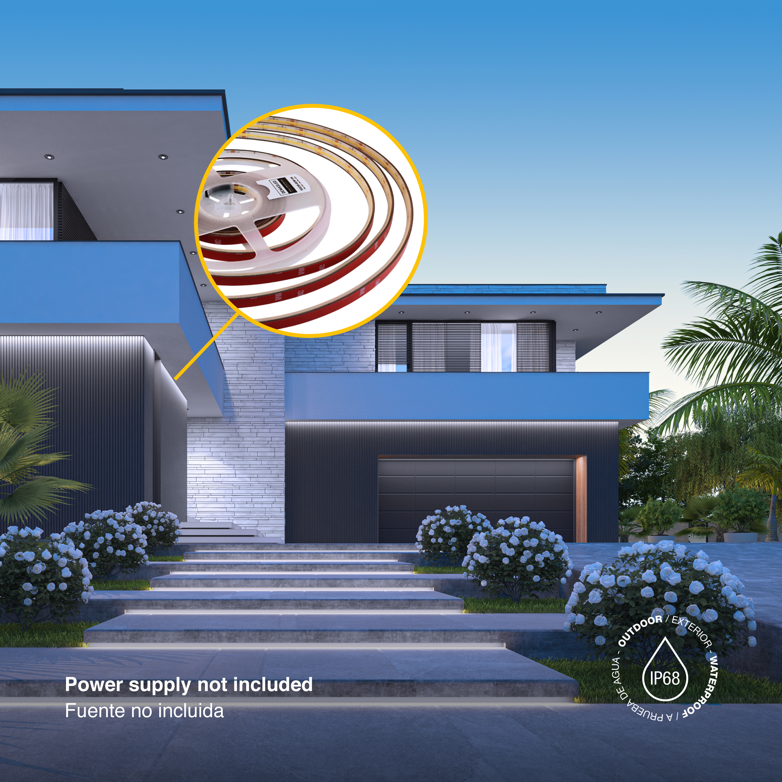 Tira LED COB 24V 11W/m Blanco Frío 1100lm/m 480LEDs/m 11mm IP68, 5m