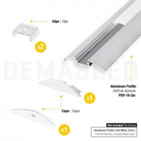 Kit de 2 tapas y 2 clips para perfil de aluminio, PER-19-2M