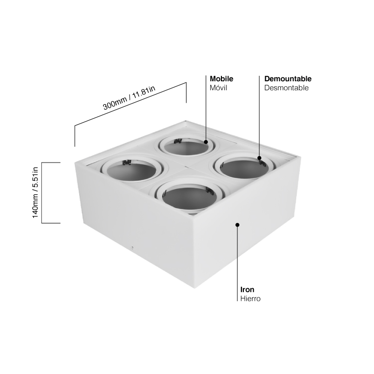 Luminaria BOX de Aplicar Blanco de 30x30x14cm, para 4 Lámparas AR111