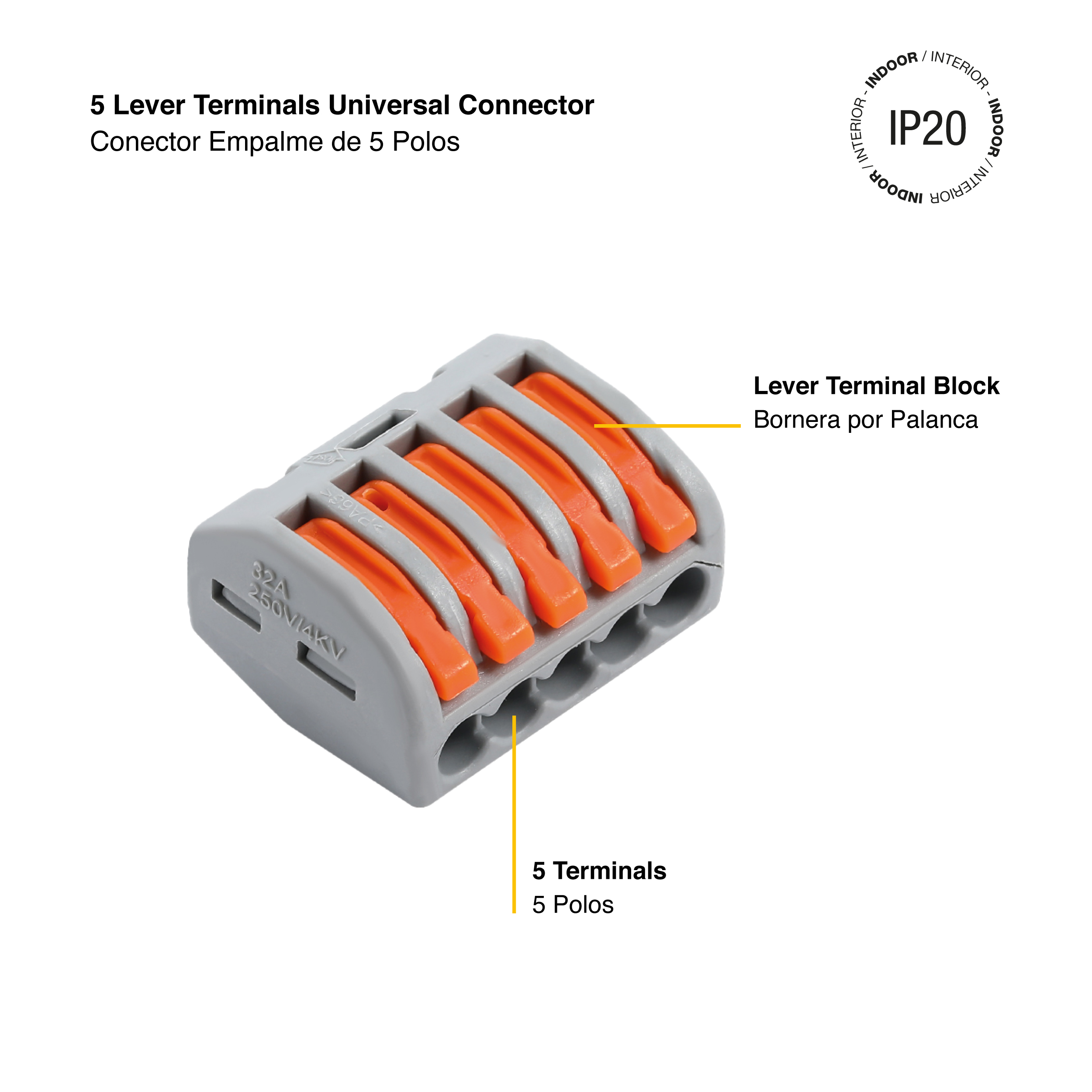 Conector Empalme Fast Clip, 5 Polos