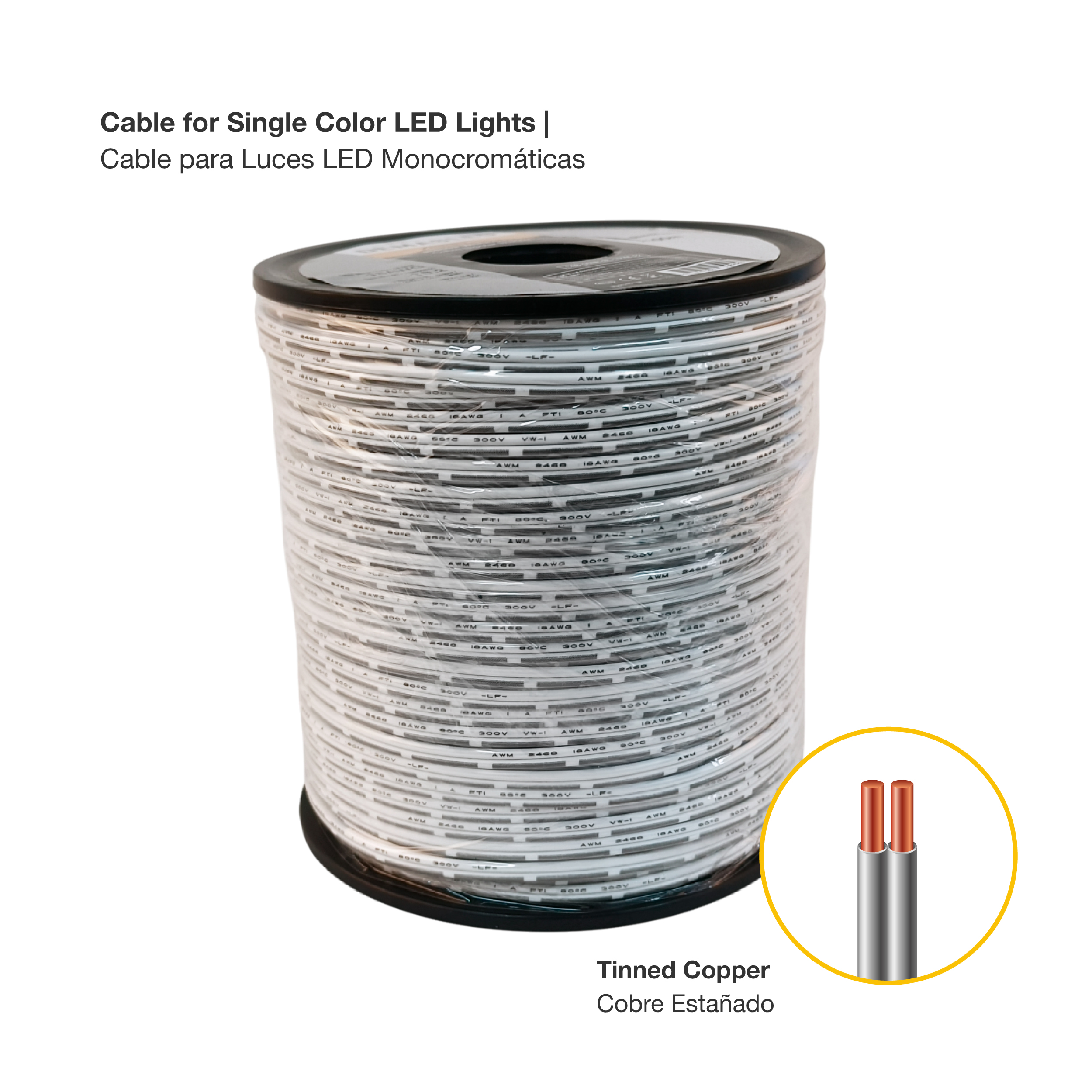 Cable 2 polos de 1mm NR - 2x1mm (18AWG) - x50m, 48V Máx.