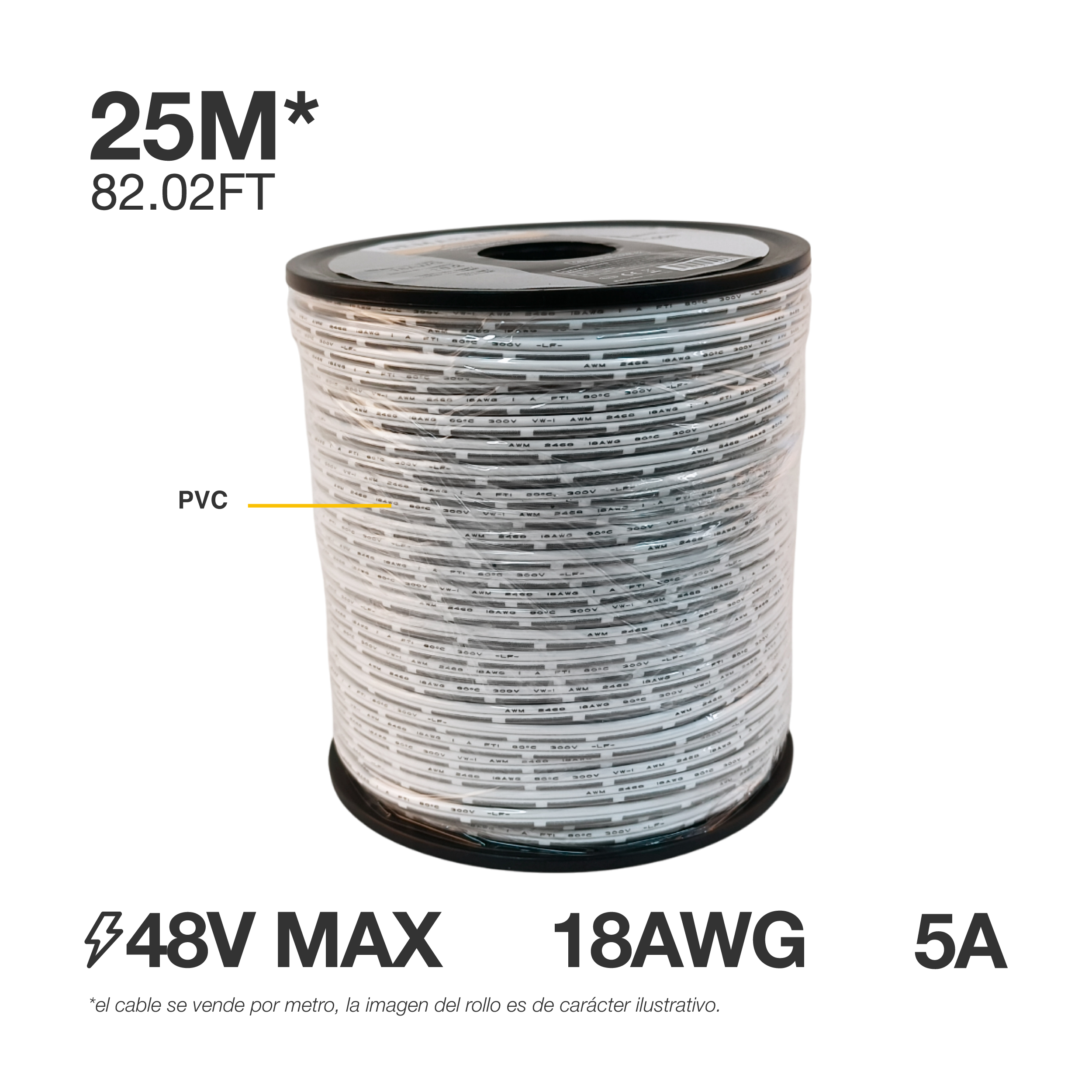 Cable 2 polos de 1mm NR - 2x1mm (18AWG) - x25m, 48V Máx.