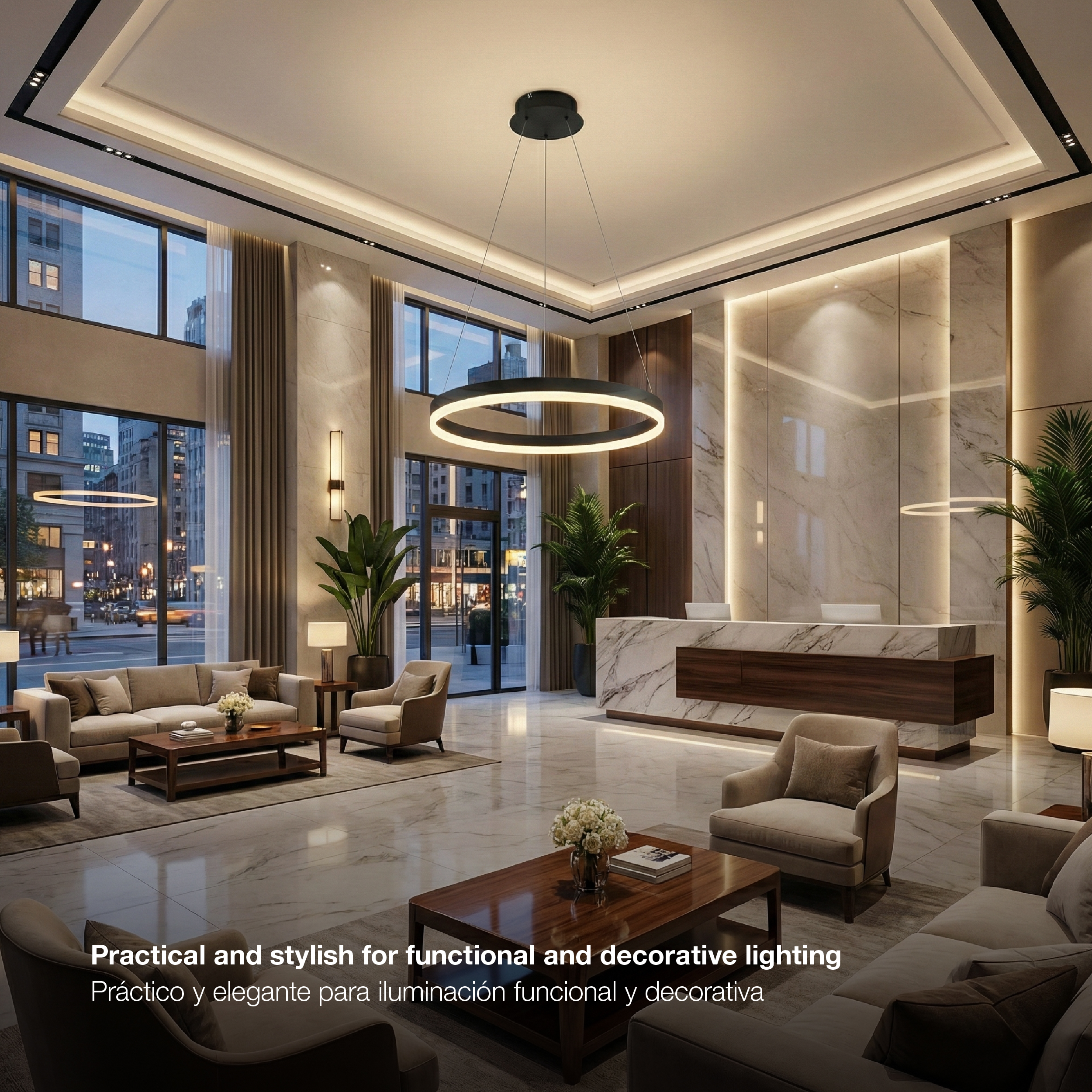 Lámpara LED Suspendida Aro Negro Ø80cm, 48W Blanco Cálido 3000K, 3264lm