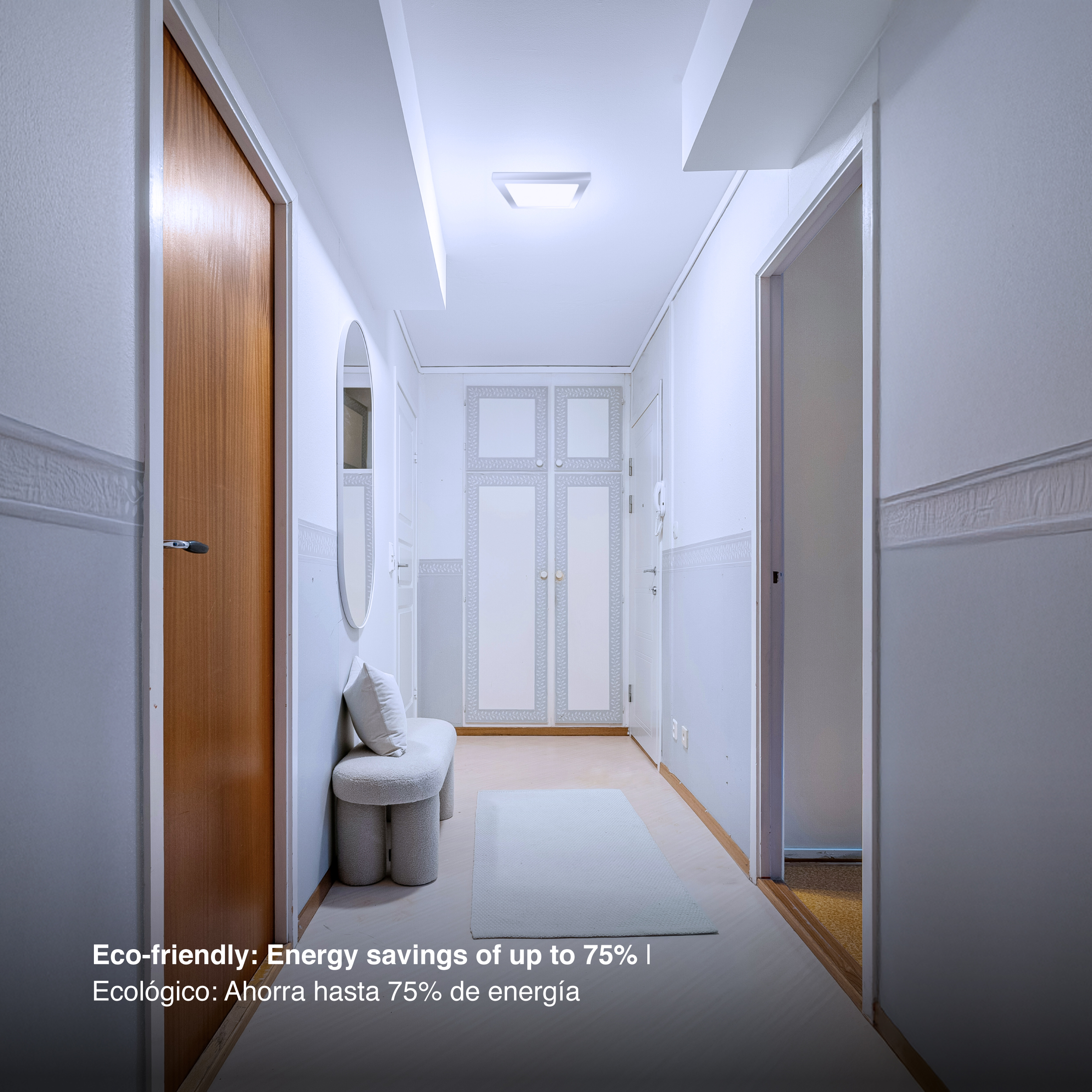 Plafón LED Cuadrado Níquel de 21,3x21,3cm, 18W 1230lm Frío, de aplicar 