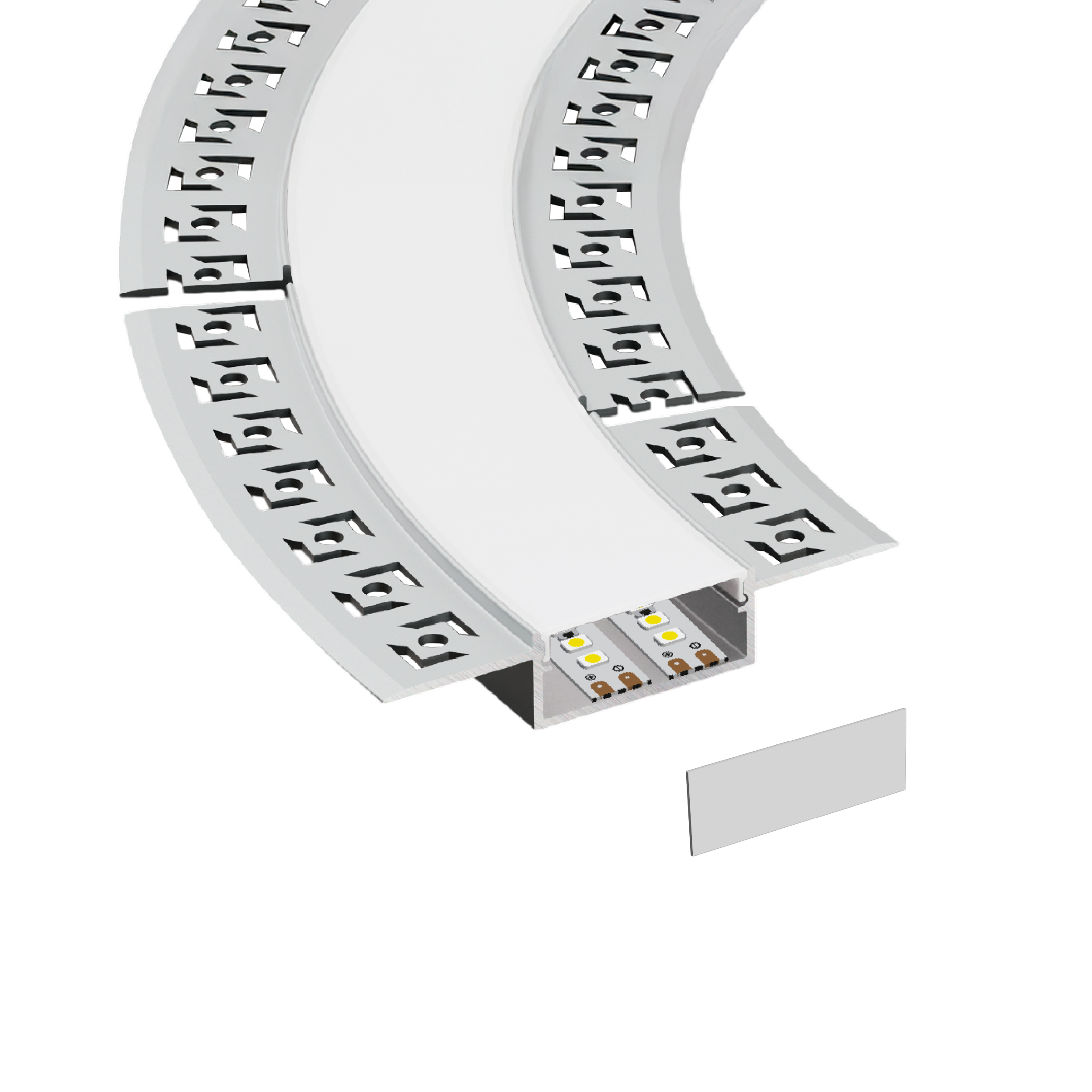 Perfil de Aluminio Flexible con Alas de Embutir 70x13mm Anodizado, Cover Opal Blanco x2m
