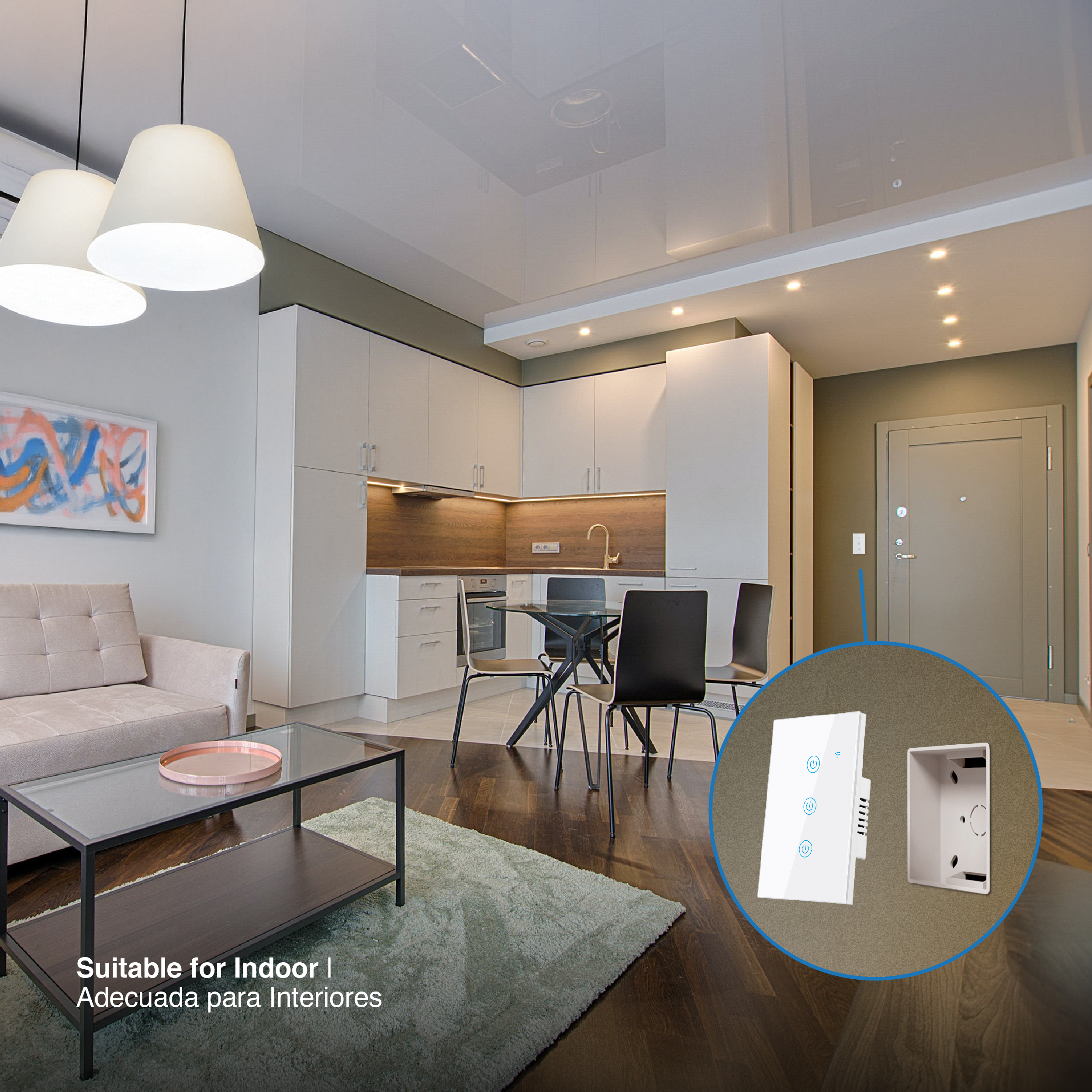 Tecla Smart de Pared Táctil 3 Canales 600W Blanco