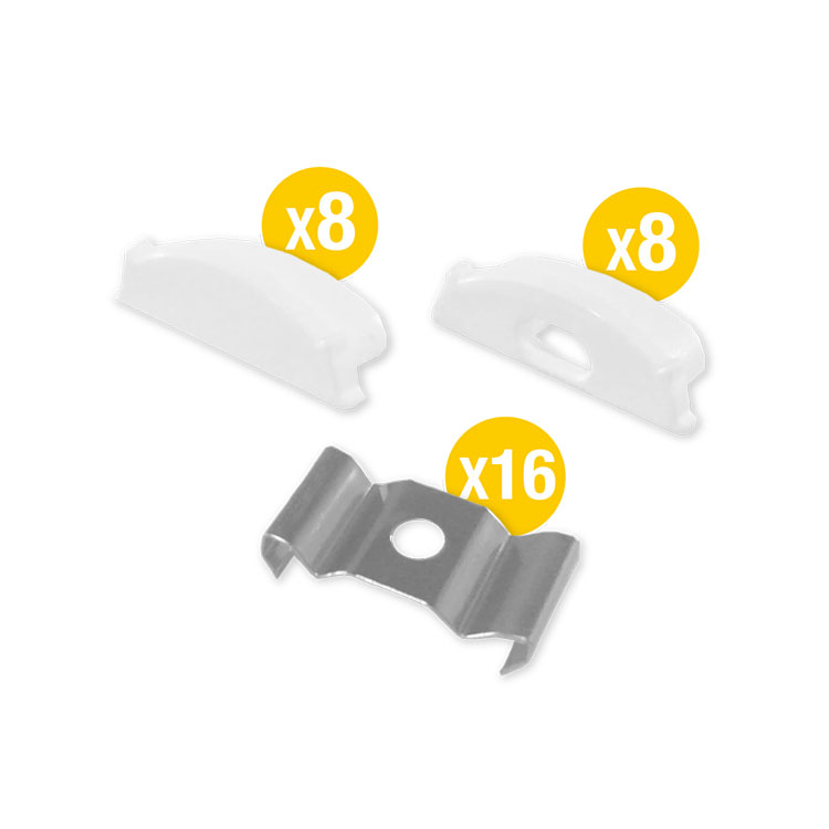 Kit de 16 tapas y 16 clips para perfil de aluminio, PER-13-2M