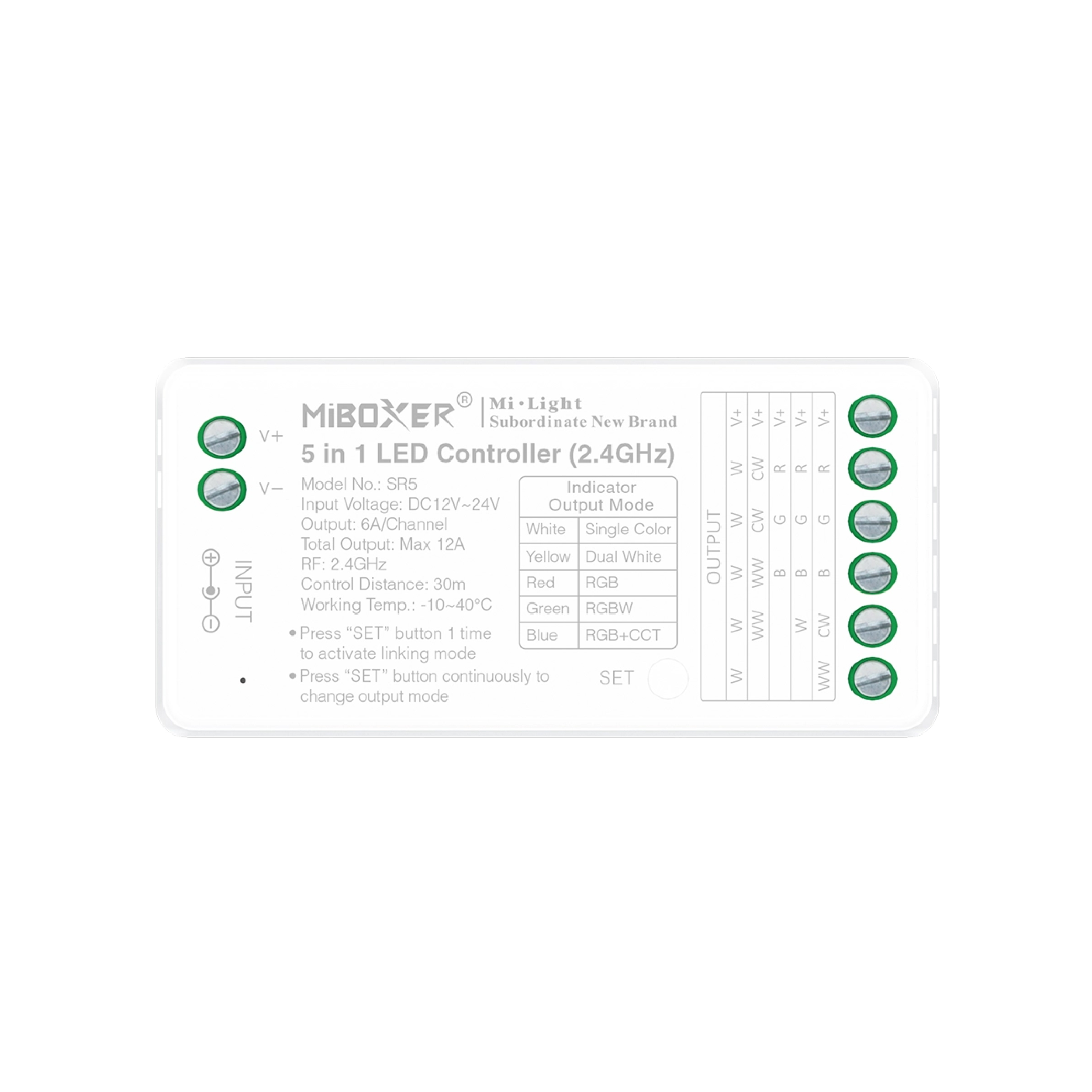Controlador LED 5 en 1 12A máx. 12-24V IP20