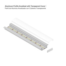 Perfil de Aluminio de Embutir 17x7mm Anodizado, Cover transparente x2m