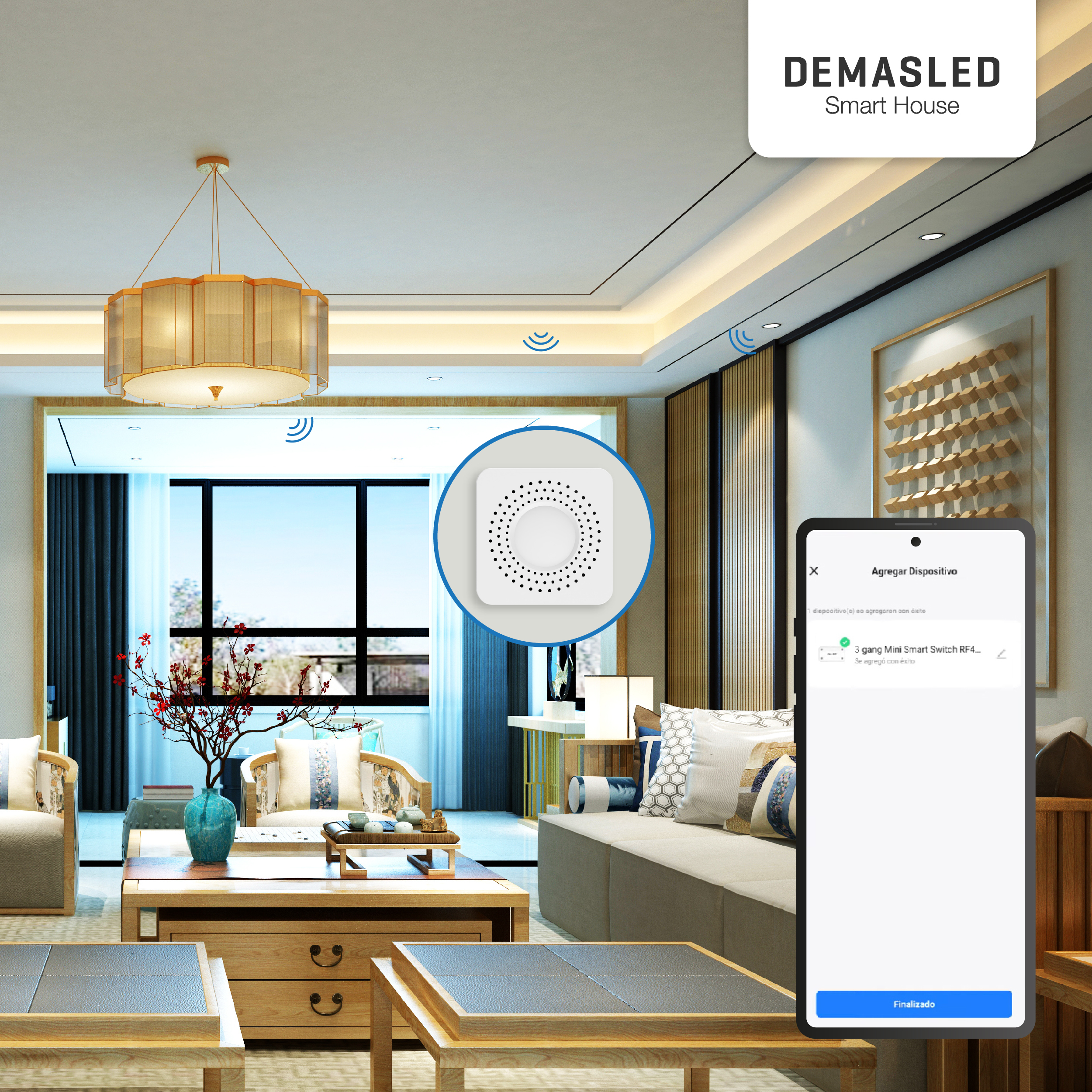 Mini Smart Switch WiFi+RF 3 Canales, 100-240Vac 50-60Hz 10A max 2.4GHz