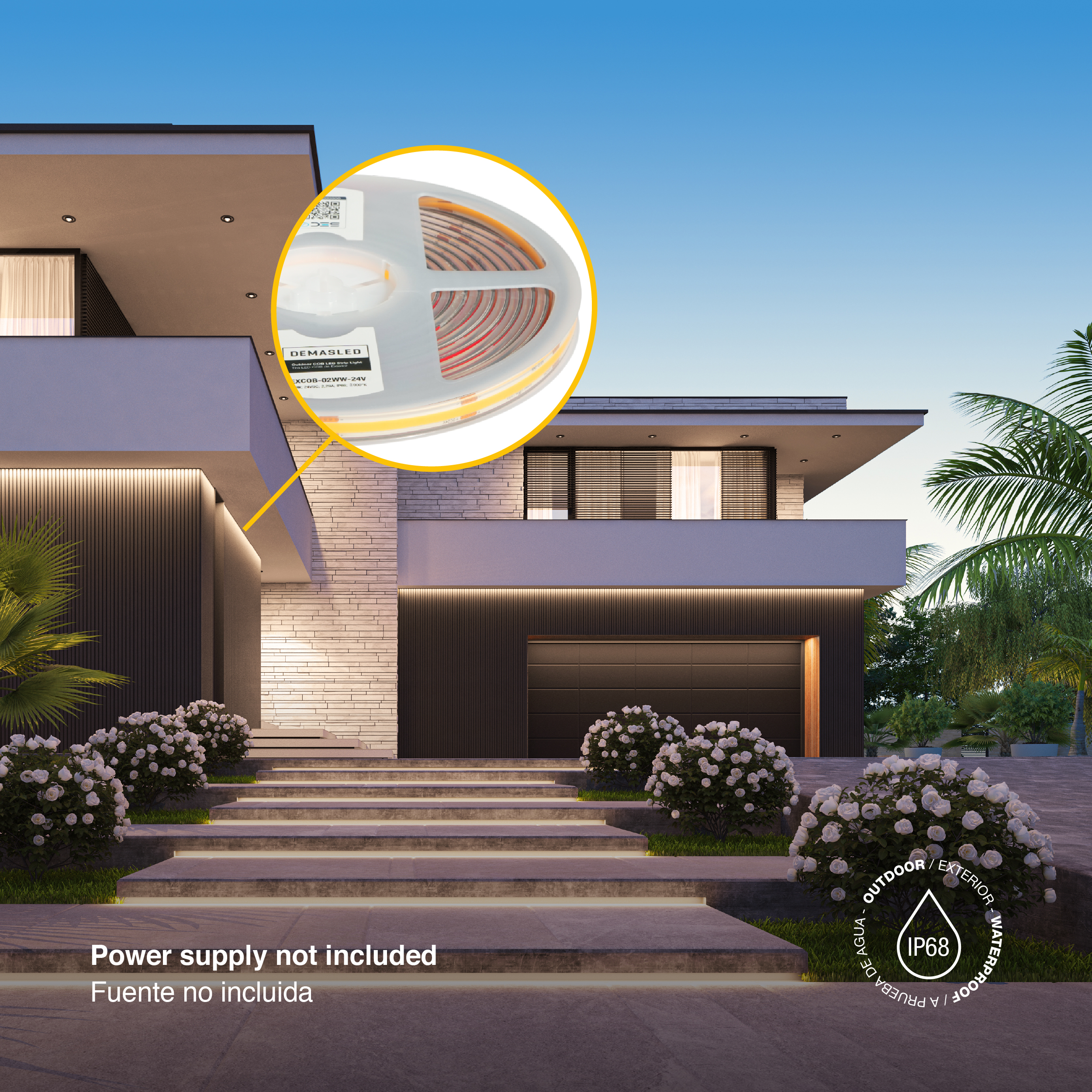 Tira LED COB 24V 11W/m Blanco Cálido 959lm/m 480LEDs/m 11mm IP68, 5m