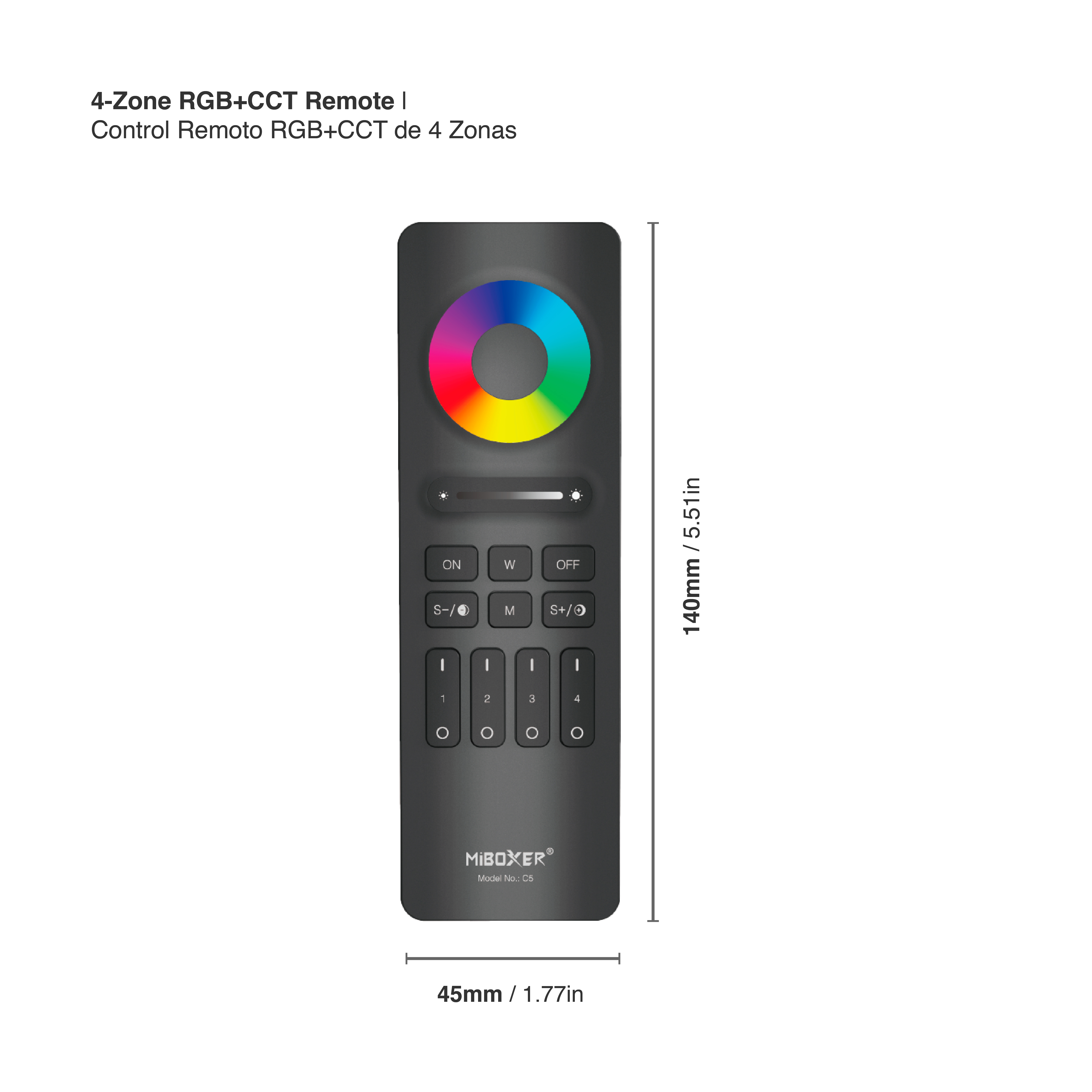 Control Remoto RGB+CCT de 4 Zonas 2.4GHz