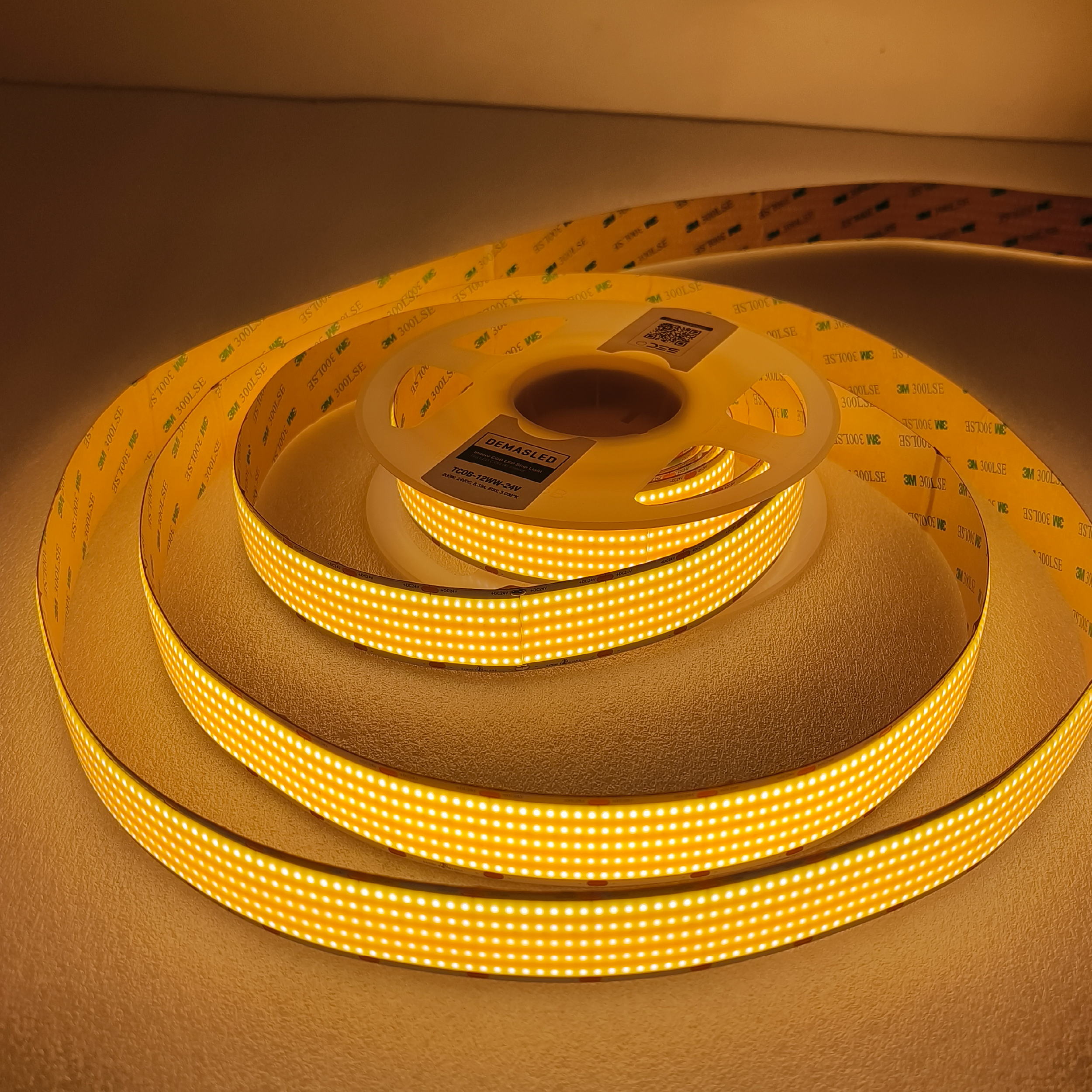 Tira LED COB 24V 40W/m Blanco Cálido 4800lm/m 1600 LEDs/m, 30mm PCB IP33 x5m 