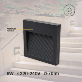 Aplique LED Exterior de Pared Cuadrado 6W IP65 Negro 12x12cm 220V Blanco Cálido