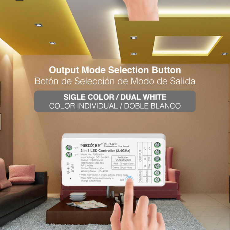 Controlador LED 2 en 1 Mi-Light 12-24V 12A max 2.4GHz