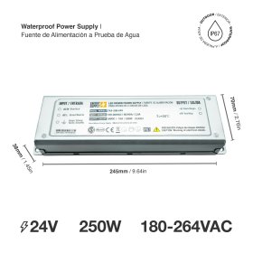Fuente Switching 24V 10A 250W 90-264VAC Exterior IP67