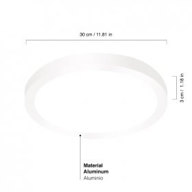 Plafón LED Redondo Blanco de 30cm 24W 1800lm Blanco Frío, de Aplicar