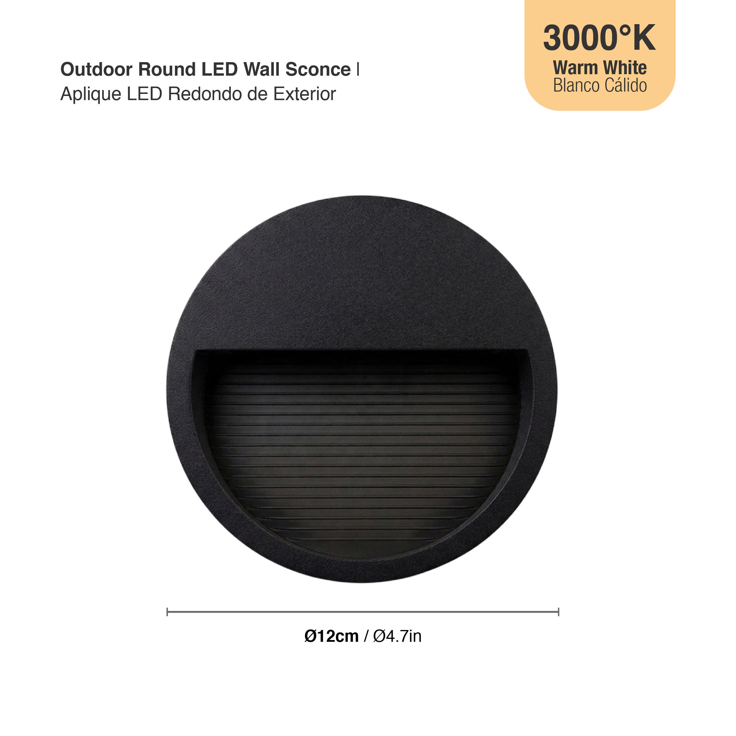 Aplique LED Exterior de Pared Redondo 12cm 6W IP65 Blanco Cálido 220V Negro