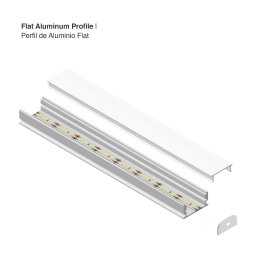 Perfil de Aluminio Flat 16.8x6,6mm Anodizado, Cover Opal Blanco x2m