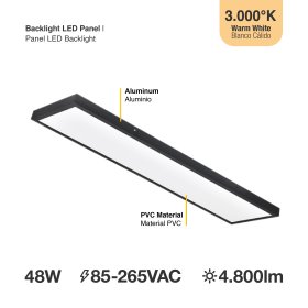 Panel BACKLIGHT LED Negro 48W, 30 x 120cm, blanco Cálido, Aplicar