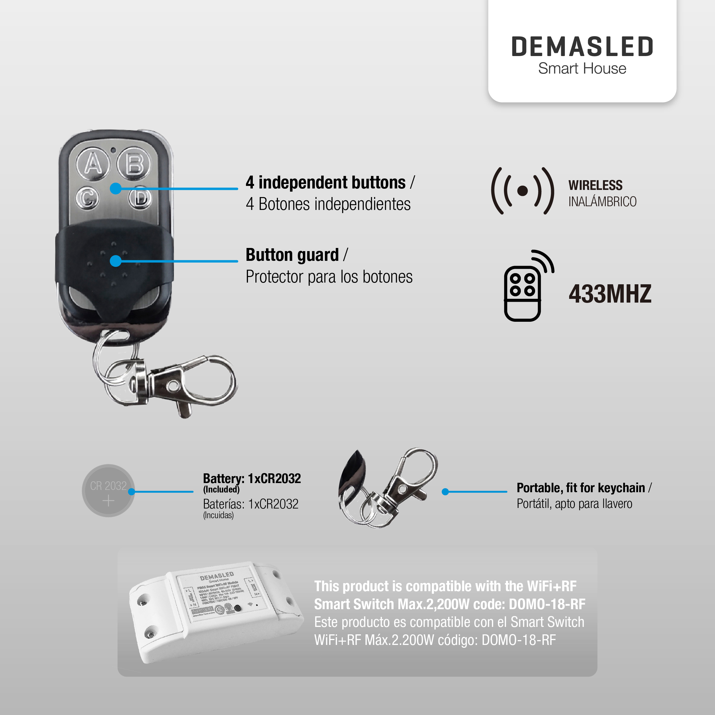 Control Remoto RF Universal 433MHz