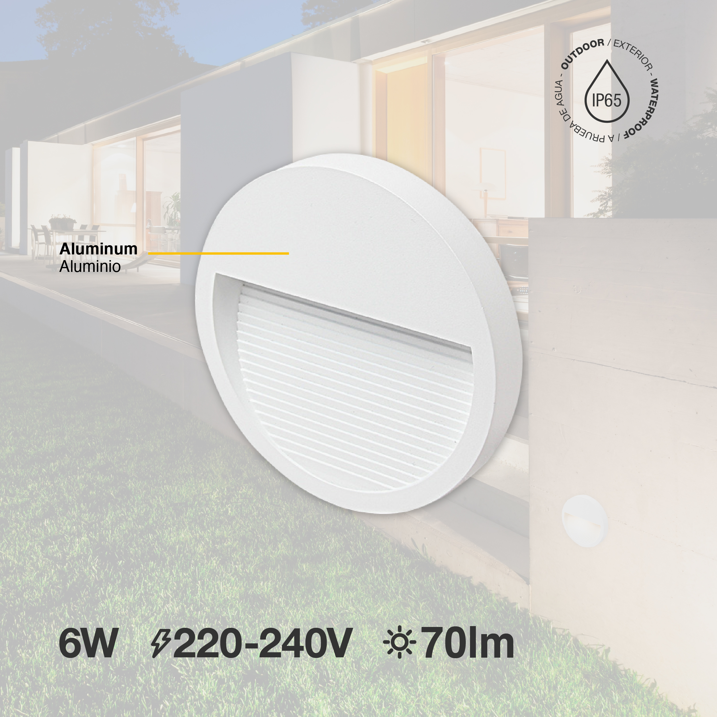 Aplique Exterior Blanco WALL ROUND LED 6W Blanco Neutro 12cm 220-240V