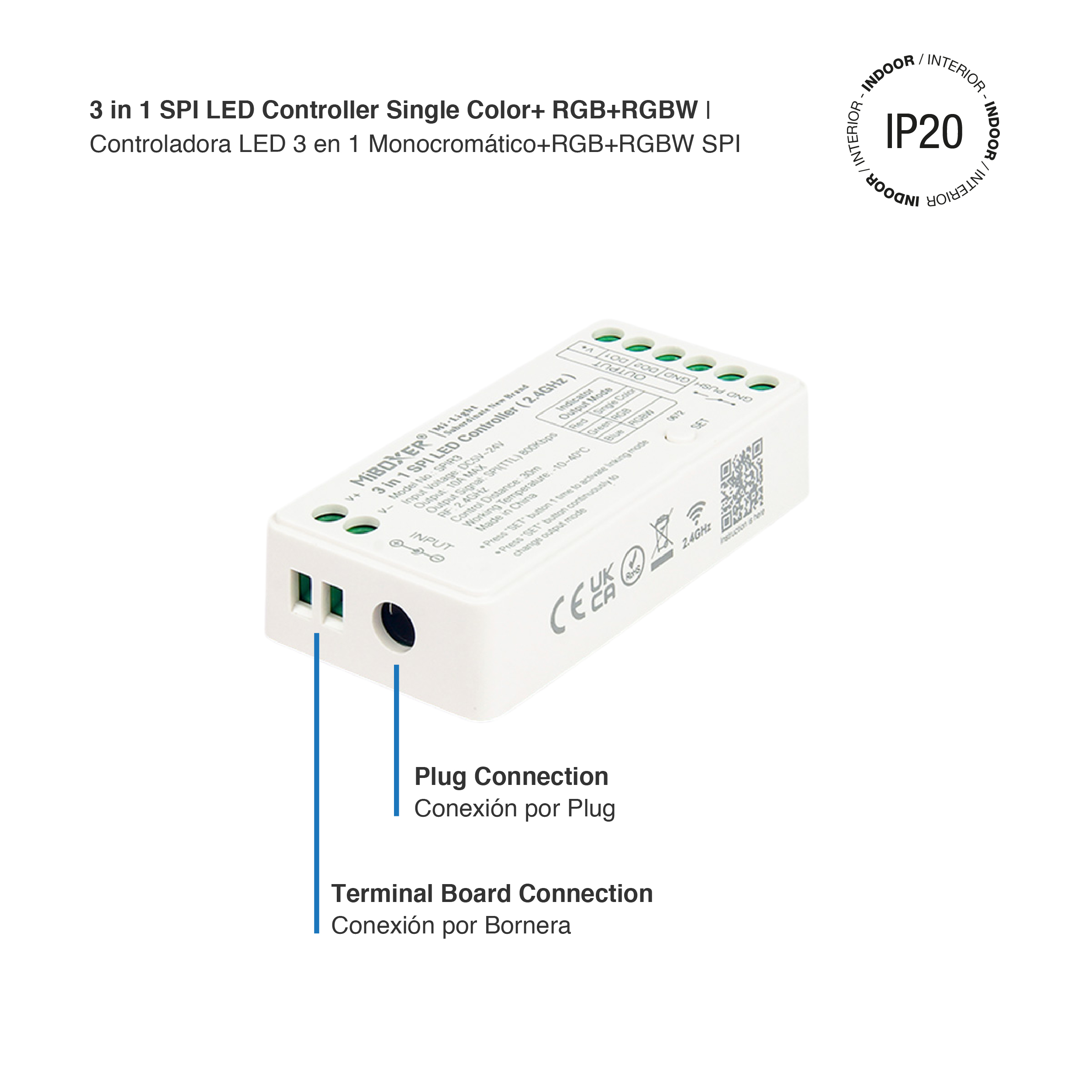 Controlador LED Pixel SPI 3 en 1 RGB+RGBW 5-24V 10A 2,4Ghz