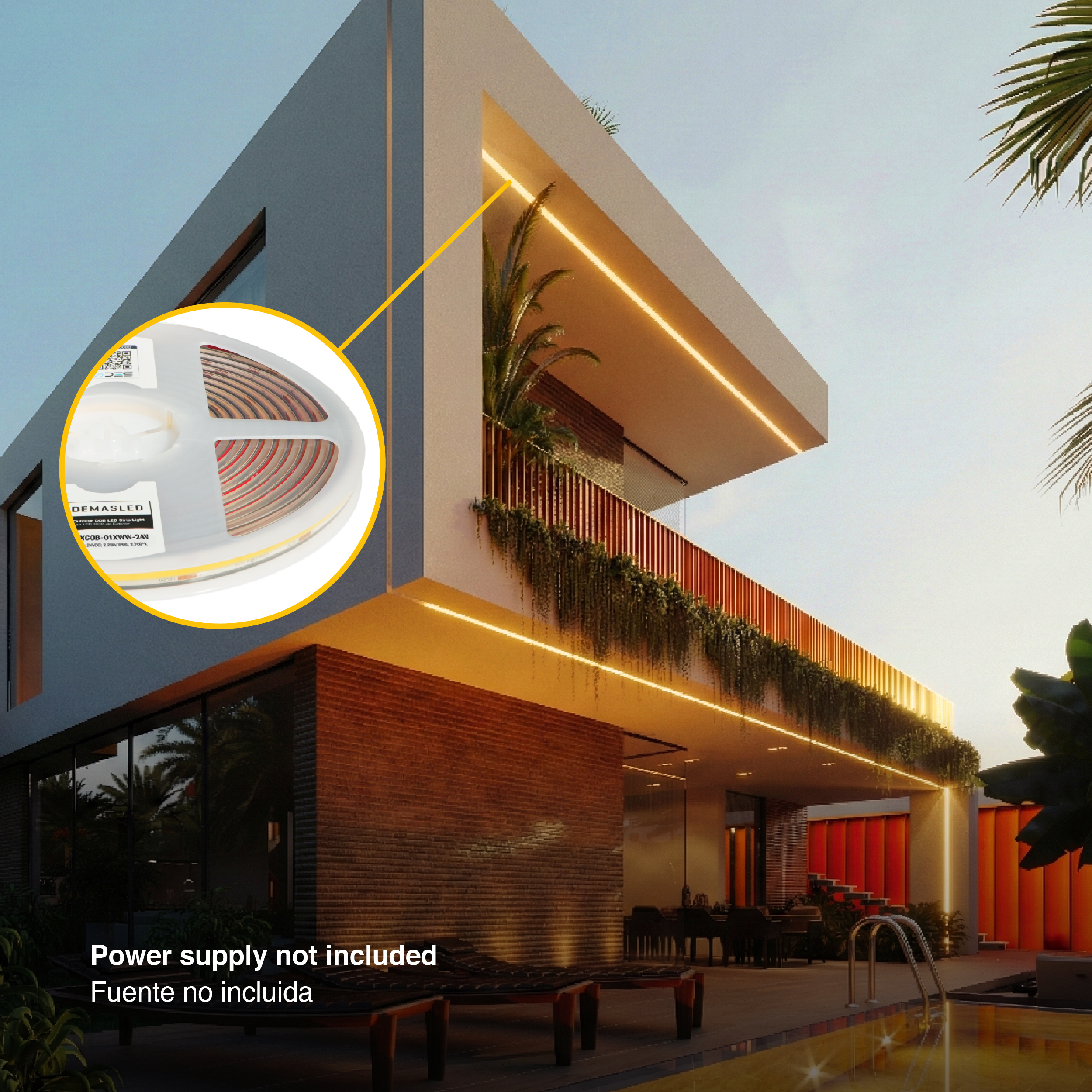 Tira LED COB 24V 11W/m Blanco Extra Cálido 902lm/m 480 LEDs/m, 8mm PCB IP65 x5m