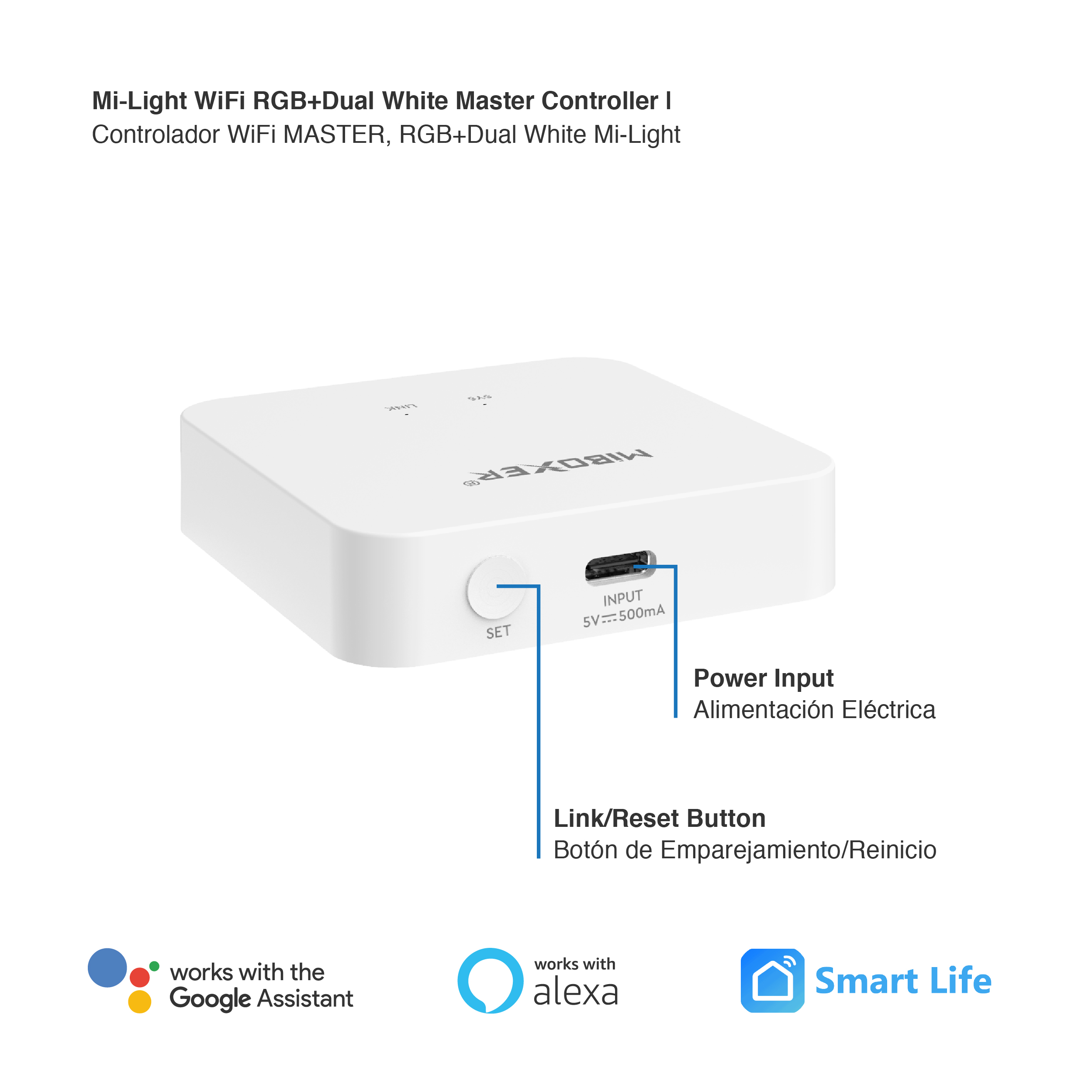 Controlador WiFi MASTER, RGB+Dual White Mi-Light, 5V 500mA 2.4GHz