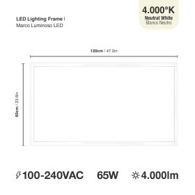 Marco Luminoso LED de 120x60cm 65W 4000lm blanco Neutro 4000K