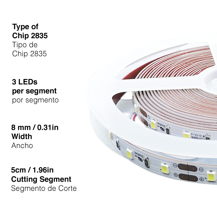 Tira LED SMD2835, 12V 12W/m Blanco Cálido, 1080 lm/m 60 LED/m, 5m