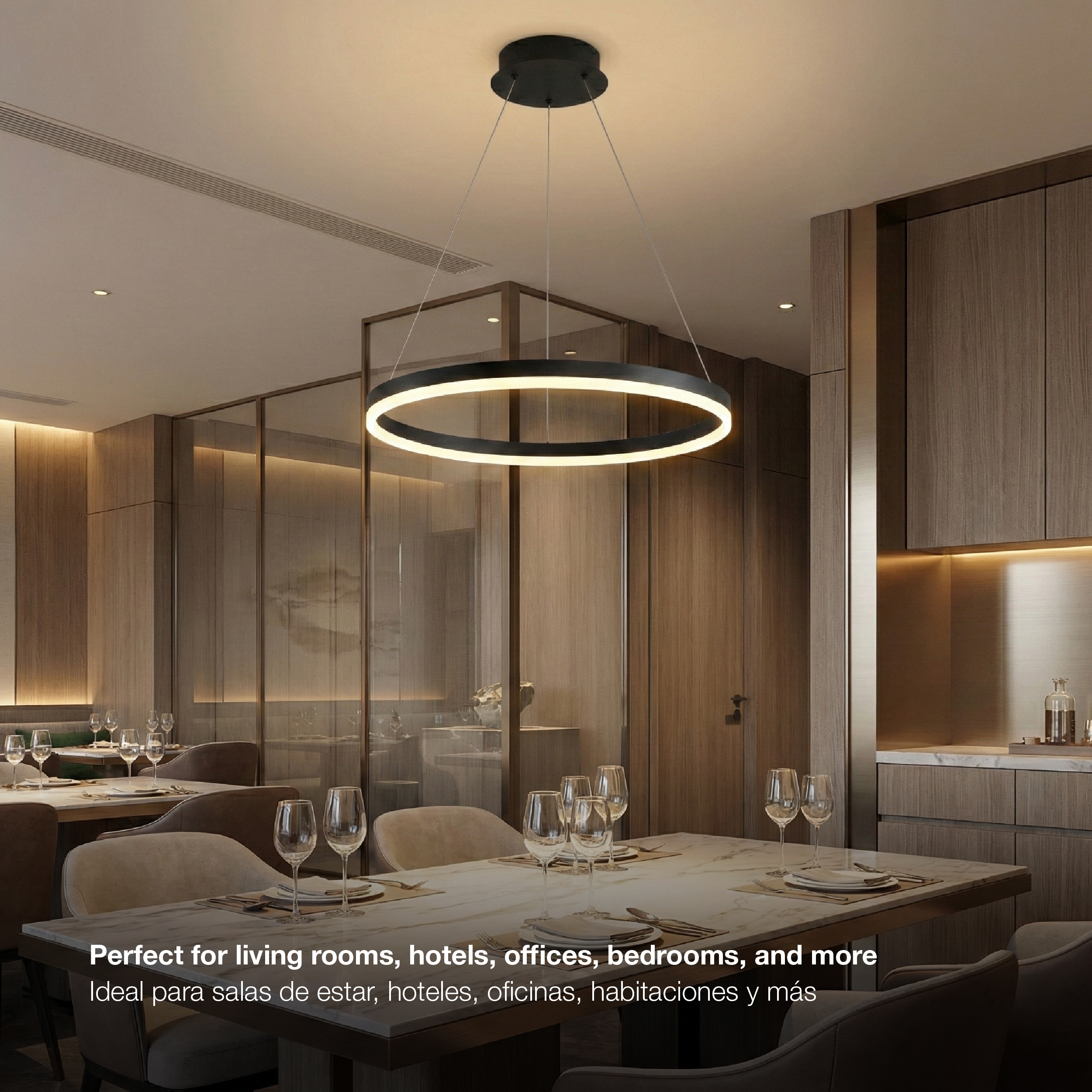 Lámpara LED Suspendida Aro Negro Ø60cm, 36W Blanco Cálido 3000K, 2448lm