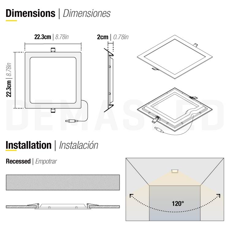 Panel LED cuadrado blanco 22.3x22.3cm 18W 1440lm Neutro empotrar
