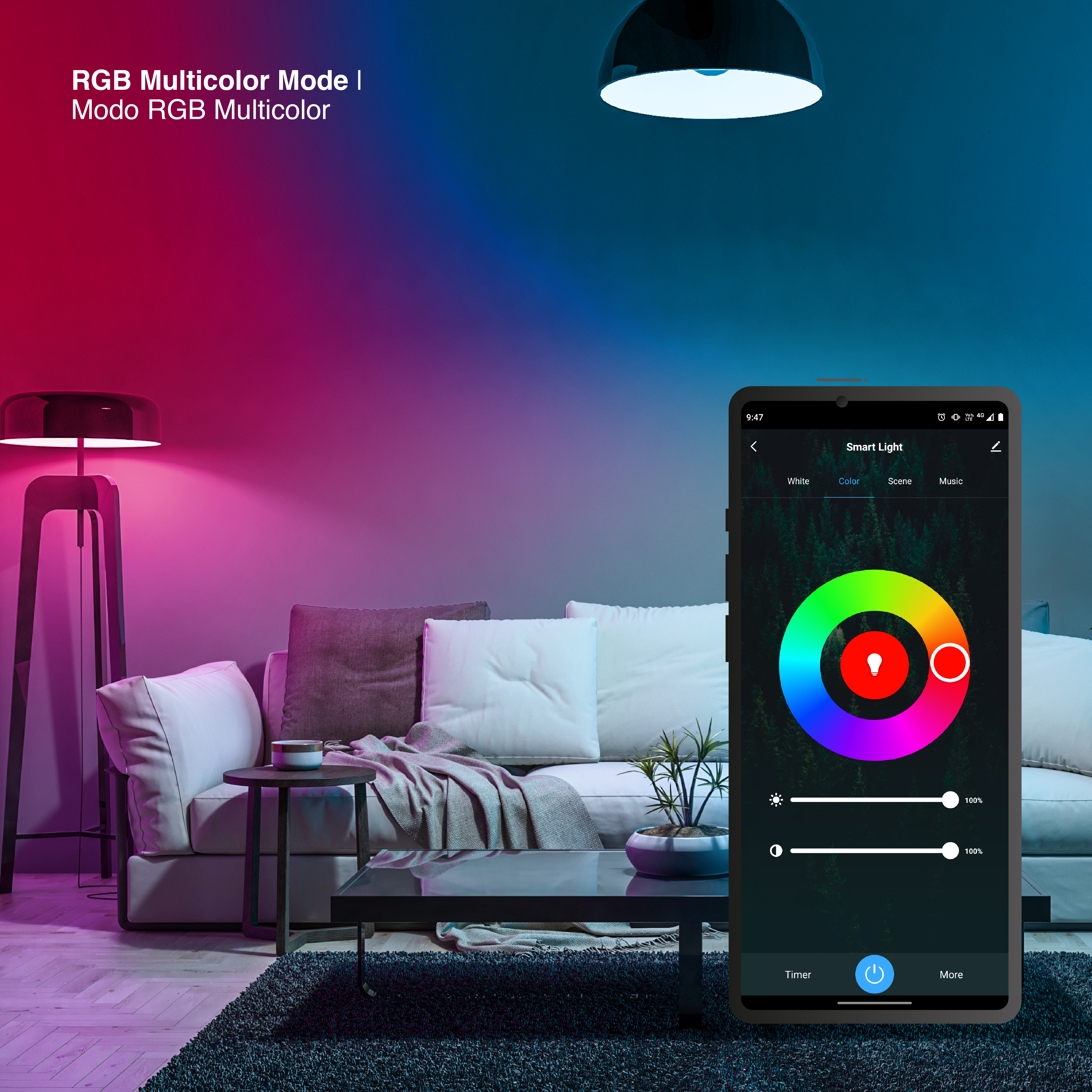 Lámpara LED GU10 5W 65mA 120° RGB-Blanco, 220V