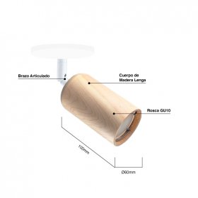 Aplique Ø10.5cm Móvil Madera Lenga Blanco para Dicroica GU10 6x10cm para 1 luz GU10
