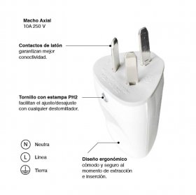 Ficha Macho Axial 10A 250V Blanco