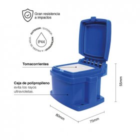 Tomacorriente de Aplicar para Exterior 80x55mm 10A, Azul