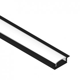 Perfil de Aluminio Negro, Difusor Opal Blanco, 17x7mm, 1m, para Embutir