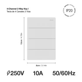 Tecla de 4 Canales, 2 Vías 10A Máx. AC 250V, Blanco
