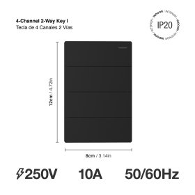 Tecla de 4 Canales, 2 Vías 10A Máx. AC 250V, Negro